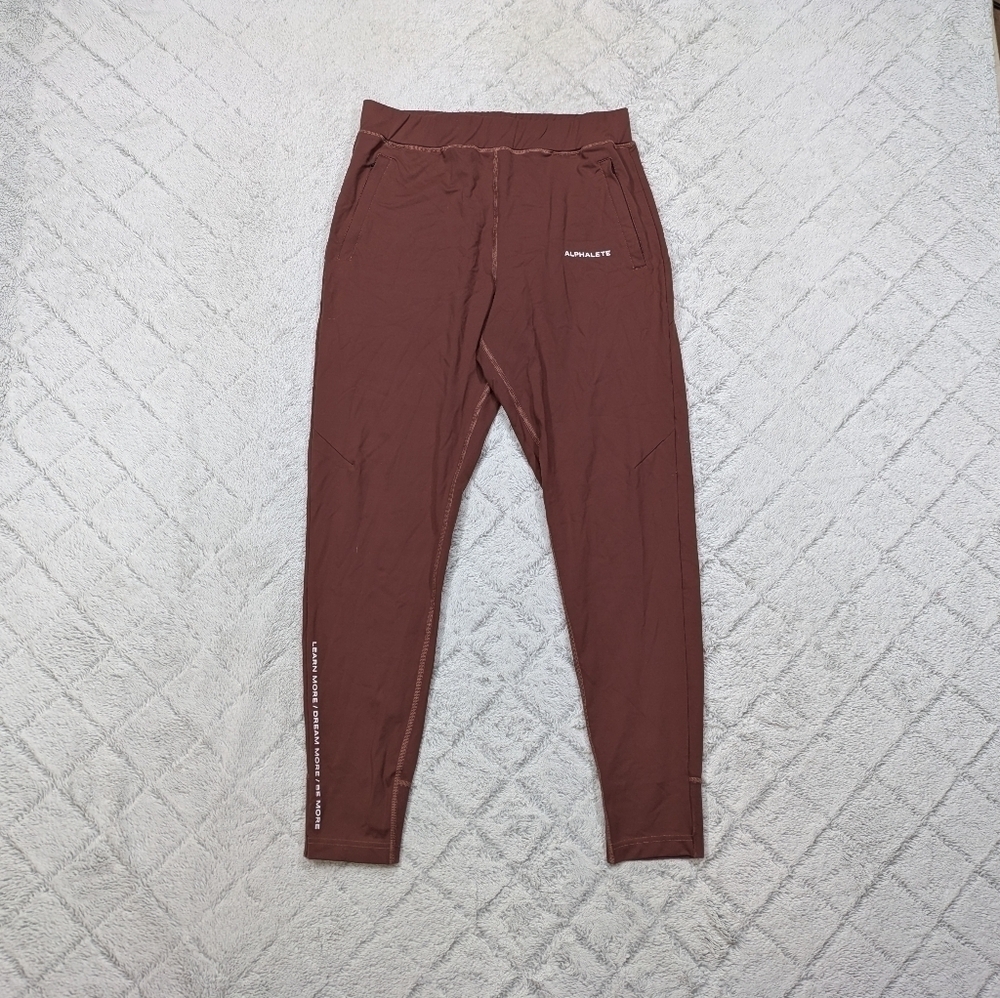 Alphalete Joggers Men's L Brown Pro-Elite Taper Athletic Nylon Stretch Gym Train